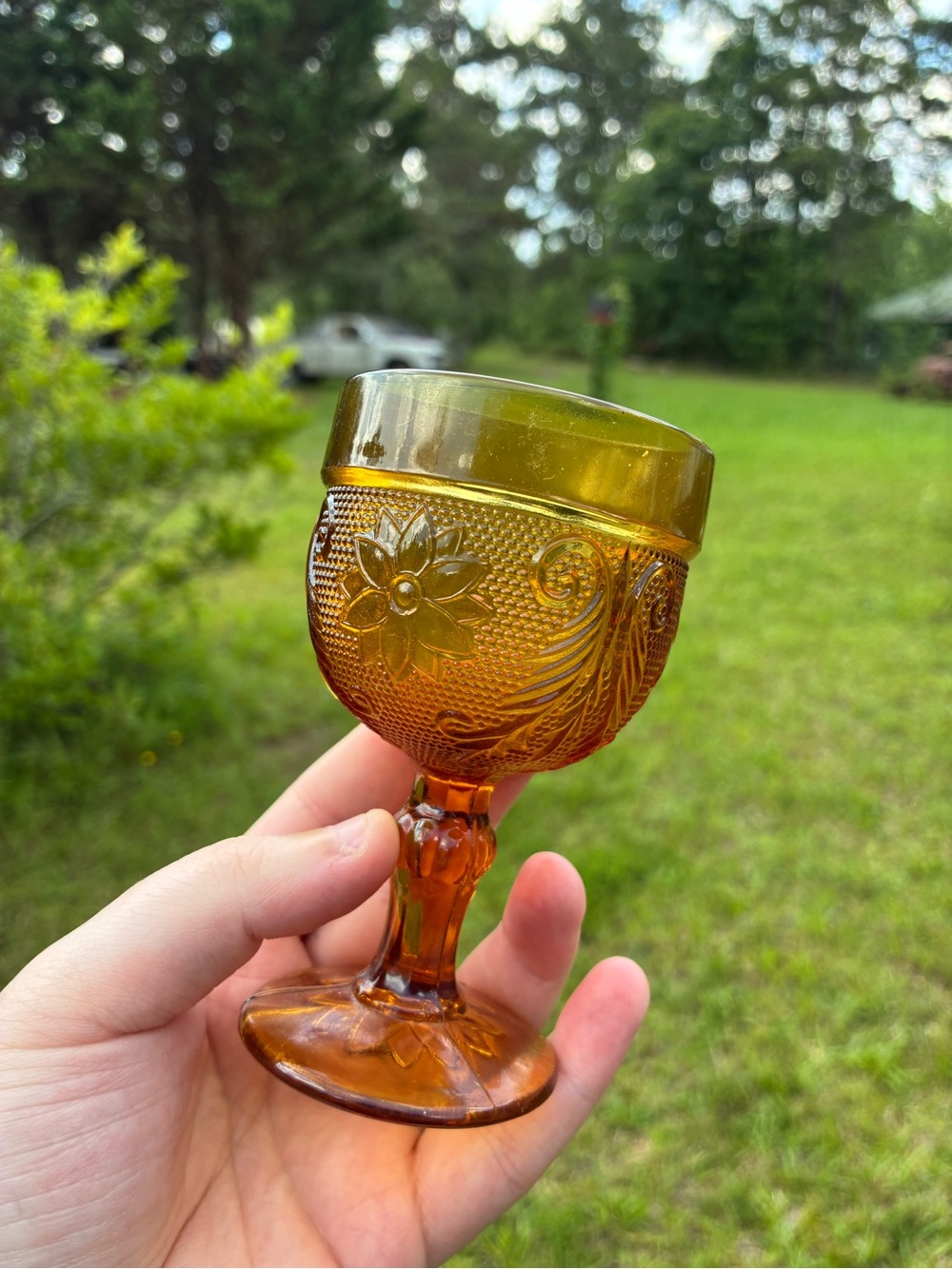 Vintage Indiana Glass Amber Sandwich Goblet